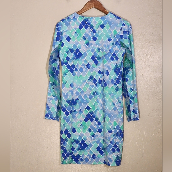 Ibkul Blue and Green Scale Pattern Dress - Picture 7 of 7